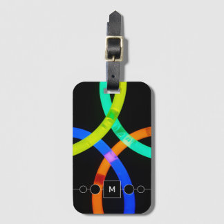 Étiquette À Bagage Le néon moderne et le monogramme noir distinctif