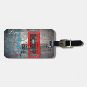 Étiquette À Bagage le passeport emboutit la cabine téléphonique rouge