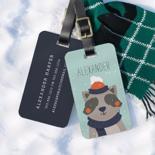 Étiquette À Bagage Le raton laveur d'hiver a personnalisé la menthe