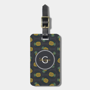 Étiquette À Bagage Le rétro ananas noir d'or modèle le monogramme