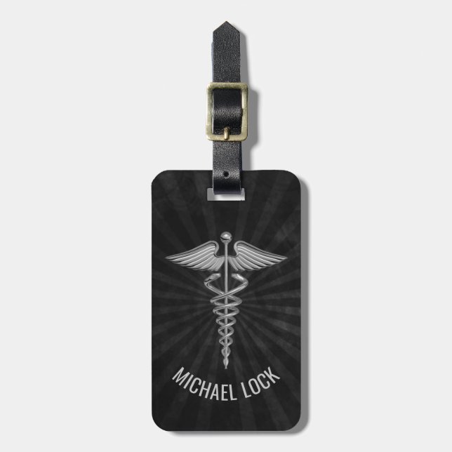Étiquette À Bagage Le symbole Médicale argenté a personnalisé des (Devant Vertical)