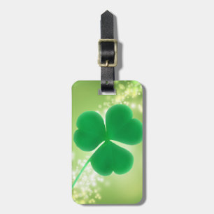 Étiquette À Bagage Le trèfle irlandais vert Bokeh élégant miroite