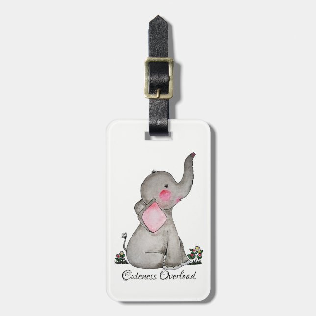 Étiquette À Bagage L'éléphant mignon de bébé d'aquarelle avec (Devant Vertical)