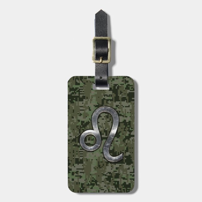 Étiquette À Bagage Léo Zodiac Sign on Green Digital Camo (Devant Vertical)