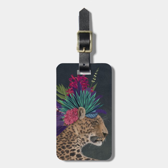 Étiquette À Bagage Leopard avec tête tropicale (Devant Vertical)