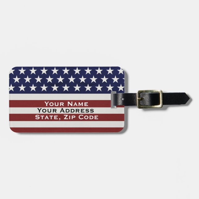 Étiquette À Bagage Les Etats-Unis drapeau américain coutume (Devant horizontal)