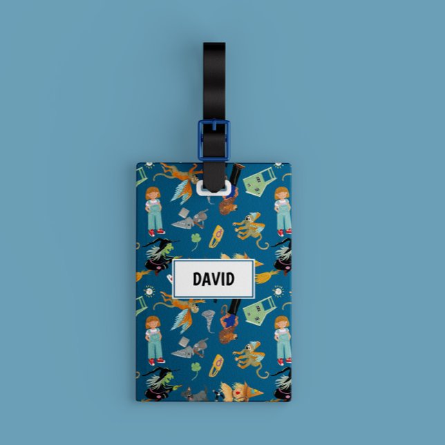 Étiquette À Bagage Les personnages d'enfants amusants en bleu (Charming equipage label with fun children's characters. Customizable with name and info)