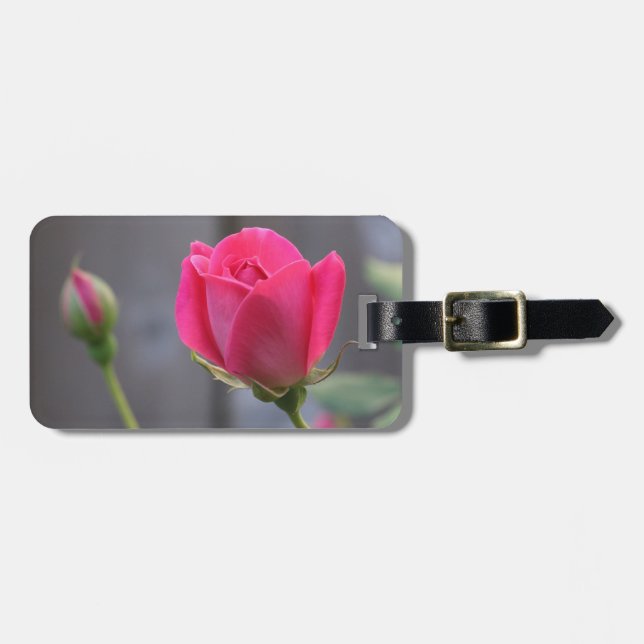 Étiquette À Bagage L'étiquette florale de bagage, assez rose s'est (Devant horizontal)