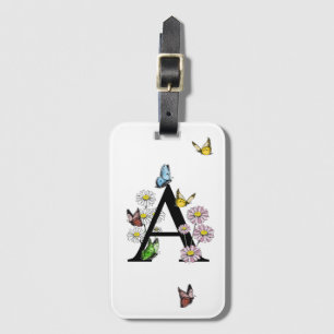 Étiquette À Bagage Lettre A Floral Butterfly Monogramme initial