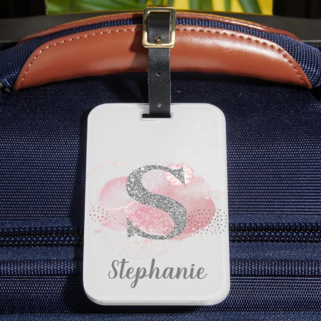 Étiquette À Bagage LETTRE Aquarelle Abstraite & Parties scintillant S (Insitu Rectoal 2)