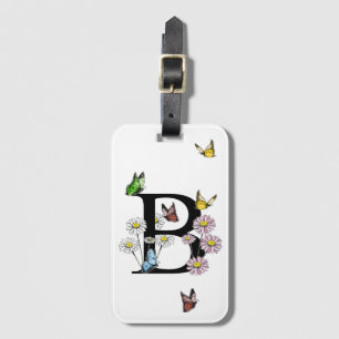 Étiquette À Bagage Lettre B Monogramme de papillon floral initial