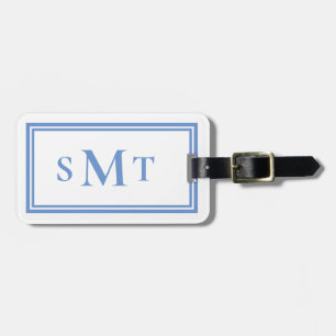 Étiquette À Bagage LETTRE BLEUE ET BLANCHE TROIS LETTRE MONogramme