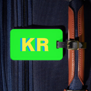 Étiquette À Bagage Lettre bloc vert brillant personnalisé Monogramme