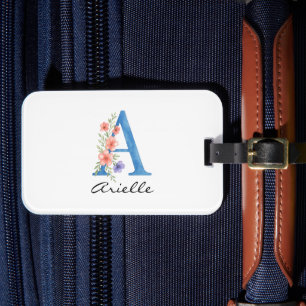 Étiquette À Bagage LETTRE Florale Aquarelle personnalisée Un monogram