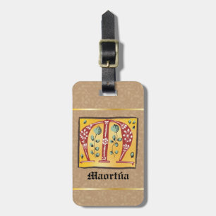 Étiquette À Bagage Lettre Florale médiévale illuminée M Monogramme