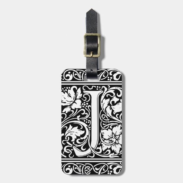 Étiquette À Bagage Lettre J Monogramme médiéval Art Nouveau (Devant Vertical)