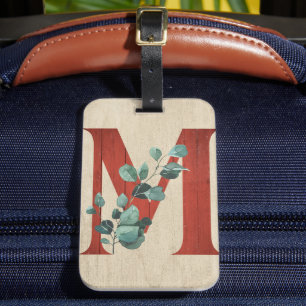 Étiquette À Bagage LETTRE M EN BOIS rustique ET Eucalyptus