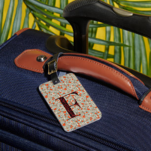 Étiquette À Bagage LETTRE MONOMOBILE FLORALE CLASSIQUE F vert rouge