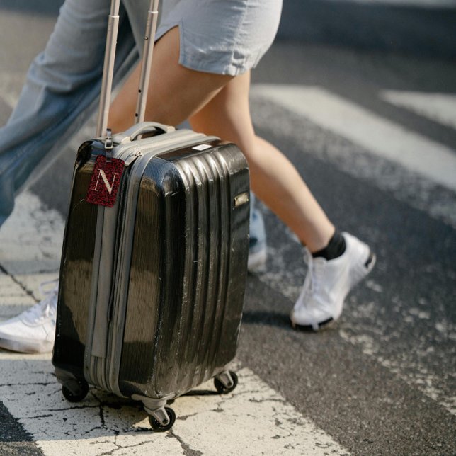 Étiquette À Bagage LETTRE MONOMOGRAPHIQUE Florale Classique N rouge f (Créateur téléchargé)