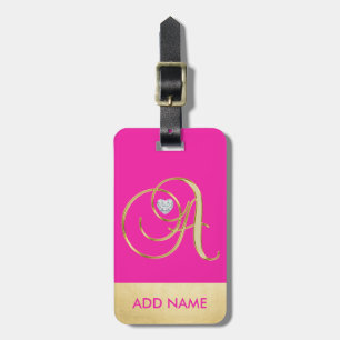 Étiquette À Bagage Lettre personnalisée A de monogramme d'or de roses