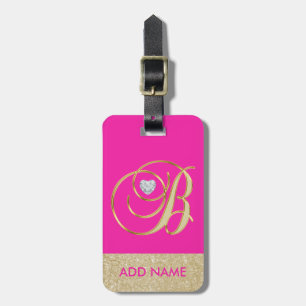 Étiquette À Bagage Lettre personnalisée B de monogramme d'or de roses