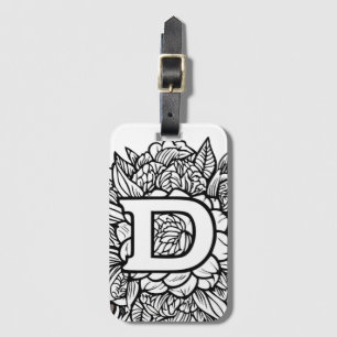 Étiquette À Bagage LETTRE PERSONNALISÉE D Tatouage Floral Blanc Noir
