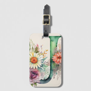 Étiquette À Bagage LETTRE PERSONNALISÉE J Daisy Aquarelle Florale