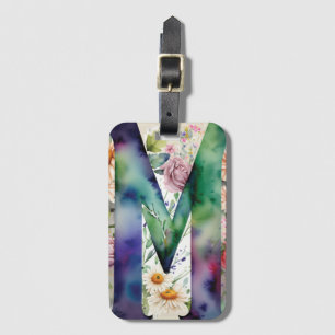 Étiquette À Bagage Lettre personnalisée M Daisy Floral Aquarelle