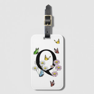 Étiquette À Bagage Lettre Q Floral Butterfly Monogramme initial