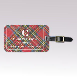 Étiquette À Bagage Lettres blanches sur imprimé carreaux tartan rouge