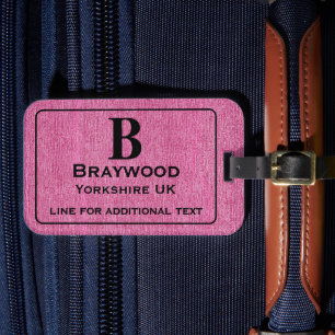 Étiquette À Bagage Lettres noires modernes sur Denim rose Imprimer