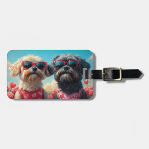 Étiquette À Bagage Lhasa Apso avec roses de la Saint-Valentin