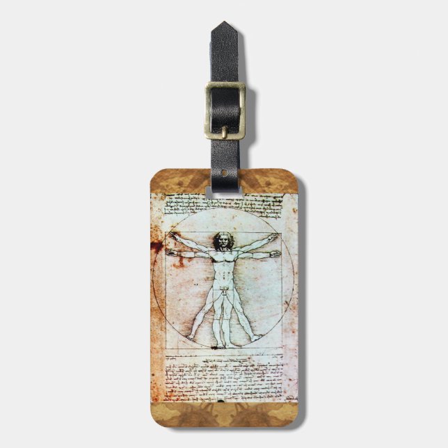 Étiquette À Bagage L'HOMME VITRUVIEN - Parchemin antique (Devant Vertical)