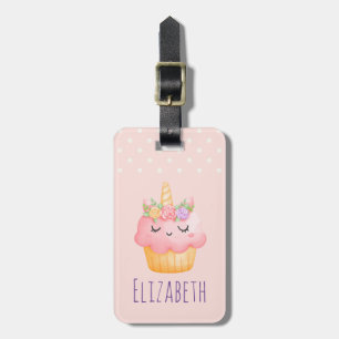 Étiquette À Bagage Licorne Cupcake Rose Rose