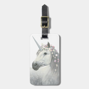 Étiquette À Bagage Licorne d'esprit avec des fleurs dans la crinière