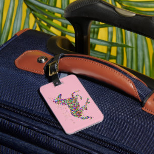 Étiquette À Bagage Licorne géométrique colorée rose