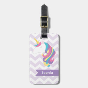 Étiquette À Bagage Licorne pourpre personnalisée de Chevron