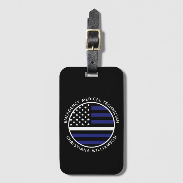 Étiquette À Bagage Ligne blanche mince personnalisée USA Drapeau EMS  (Devant Vertical)