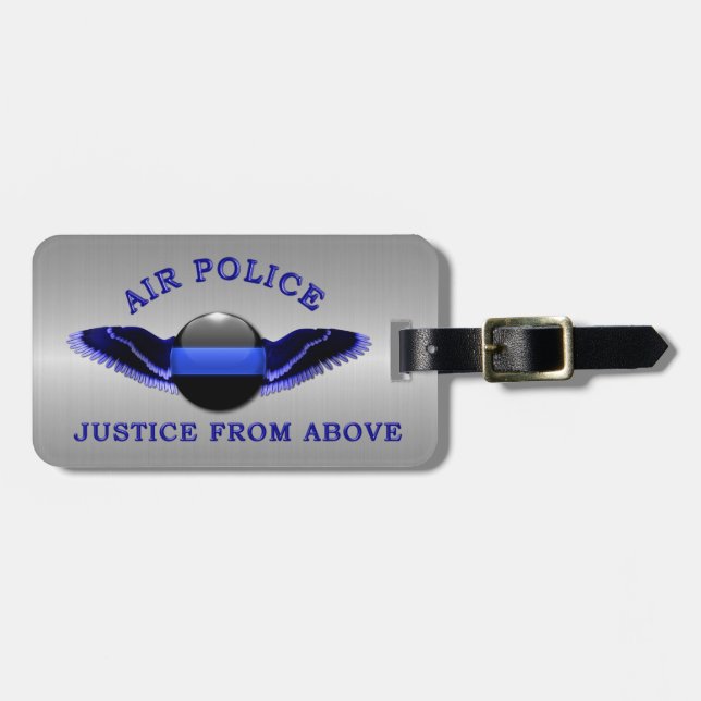 Étiquette À Bagage Ligne Bleue Mince - Police Aérienne : Justice D'En (Devant horizontal)