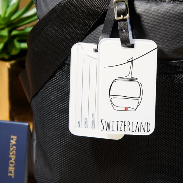 Étiquette À Bagage Ligne de câble suisse Art | Élégance alpine (Créateur téléchargé)