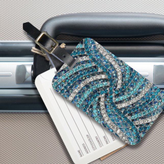 Étiquette À Bagage ligne géométrique chic et tendance rhinocéros gris (bohemian girly chic silver grey turquoise blue luggage tag)