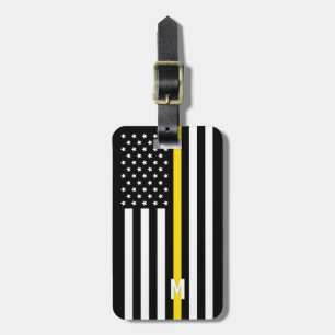 Étiquette À Bagage Ligne jaune mince monogramme de drapeau américain