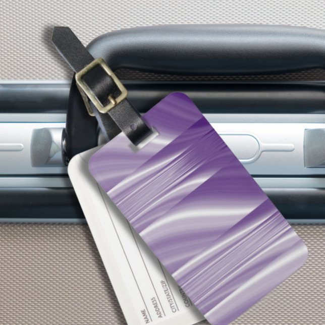 Étiquette À Bagage lignées lilas violettes métalliques motifs du mili (mid century pattern metallic purple lilac lines luggage tag)