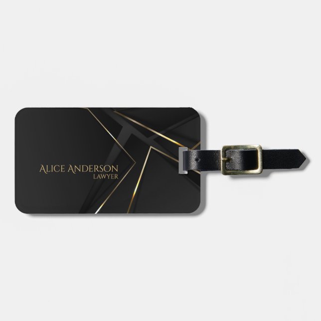 Étiquette À Bagage Lignes d'or noir luxe Avocat professionnel (Devant horizontal)