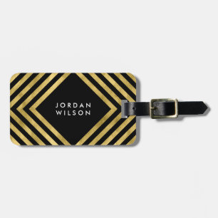Étiquette À Bagage Lignes géométriques élégantes Black Faux Gold