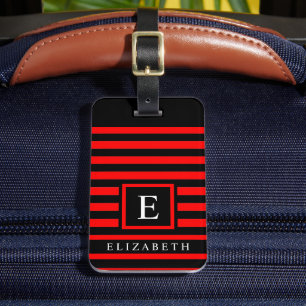 Étiquette À Bagage Lignes horizontales rouges et noires personnalisab