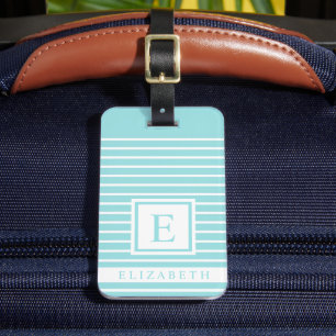 Étiquette À Bagage Lignes rayées Bleues Bleues Bleues Claires Personn