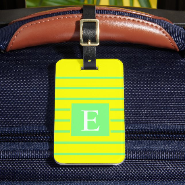 Étiquette À Bagage Lignes rayées vert néon jaune vif customisées (Insitu Rectoal 2)
