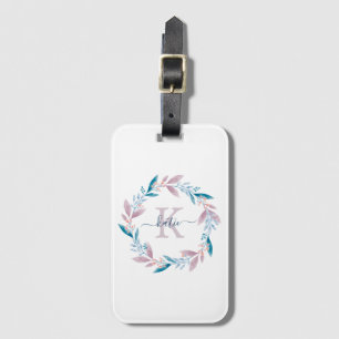 Étiquette À Bagage Lilac Aquarelle Florale Wreath Monogramme