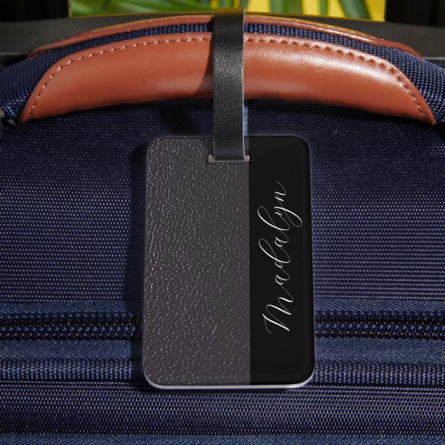 Étiquette À Bagage Lilac Purple Faux Cuir Texte Script Personnalisé (Verso Insitu 4)